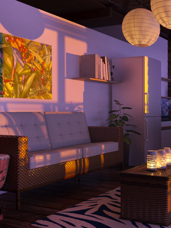 render interior-sunset-light